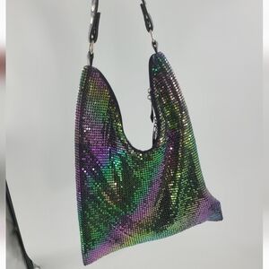 Purple blue and green mesh multicolor rainbow shoulder bag handbag
